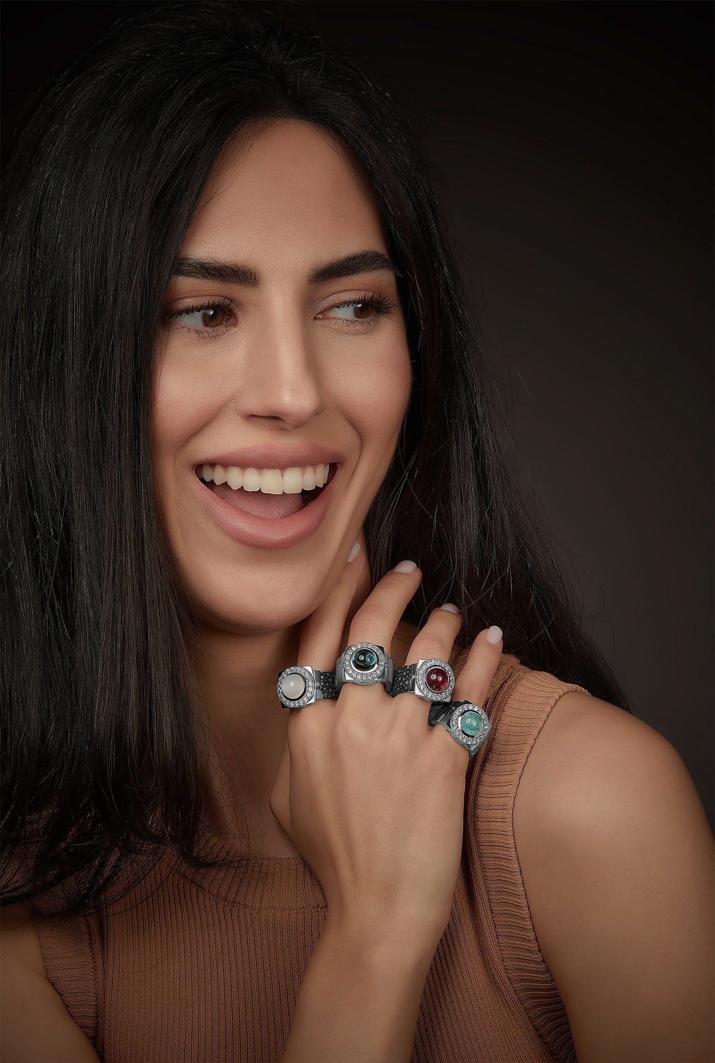 CABOCHON RED DIAMONDS & TURMALINE