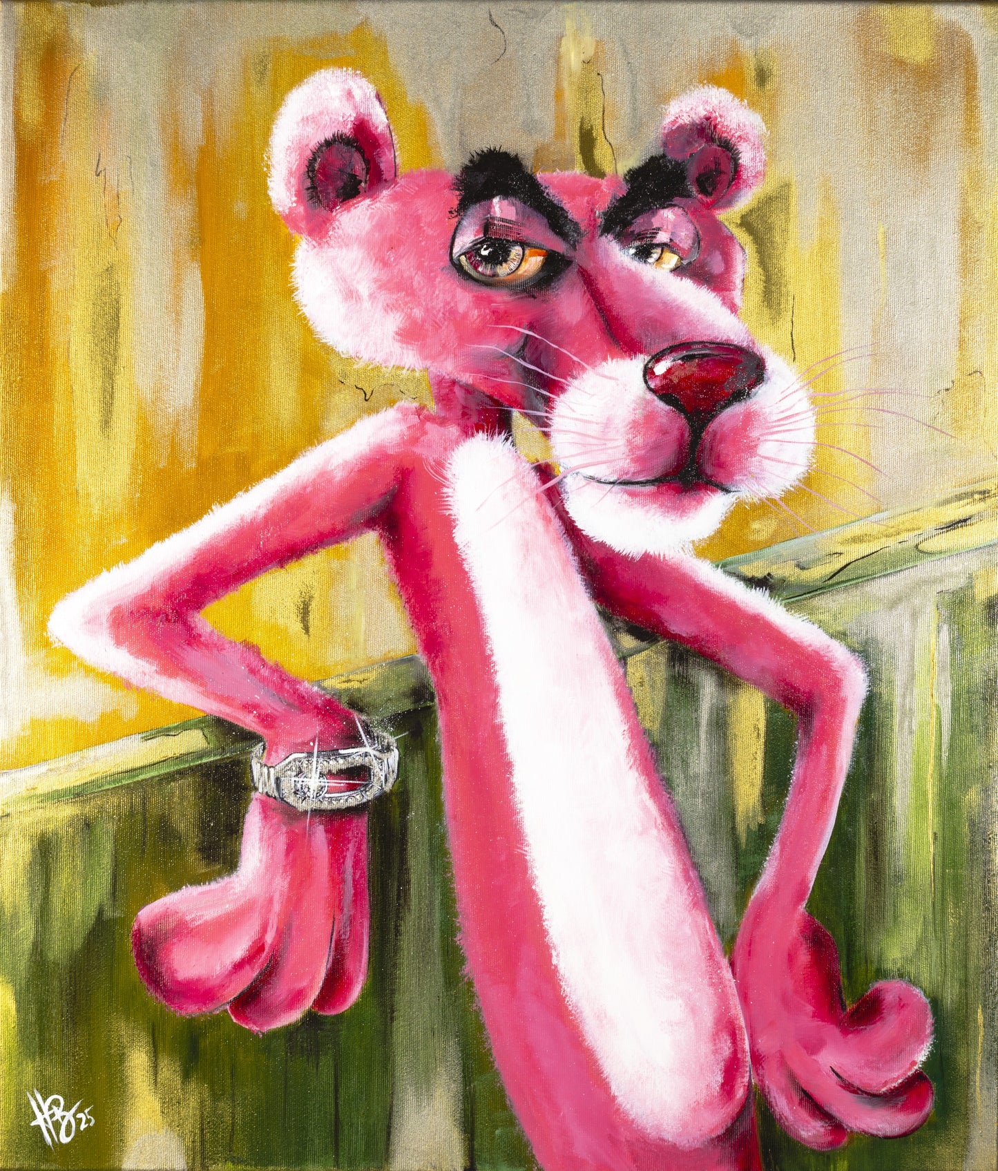 Painting - HB "Pink Panther with a Bracelet" Limited Edition Art, Signed & Numbered Art Print, Edition of 30