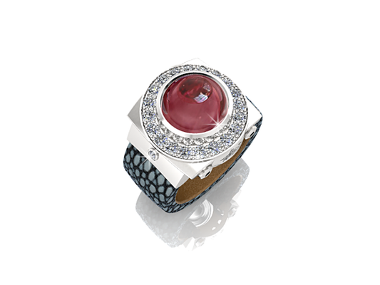CABOCHON RED DIAMONDS & TURMALINE