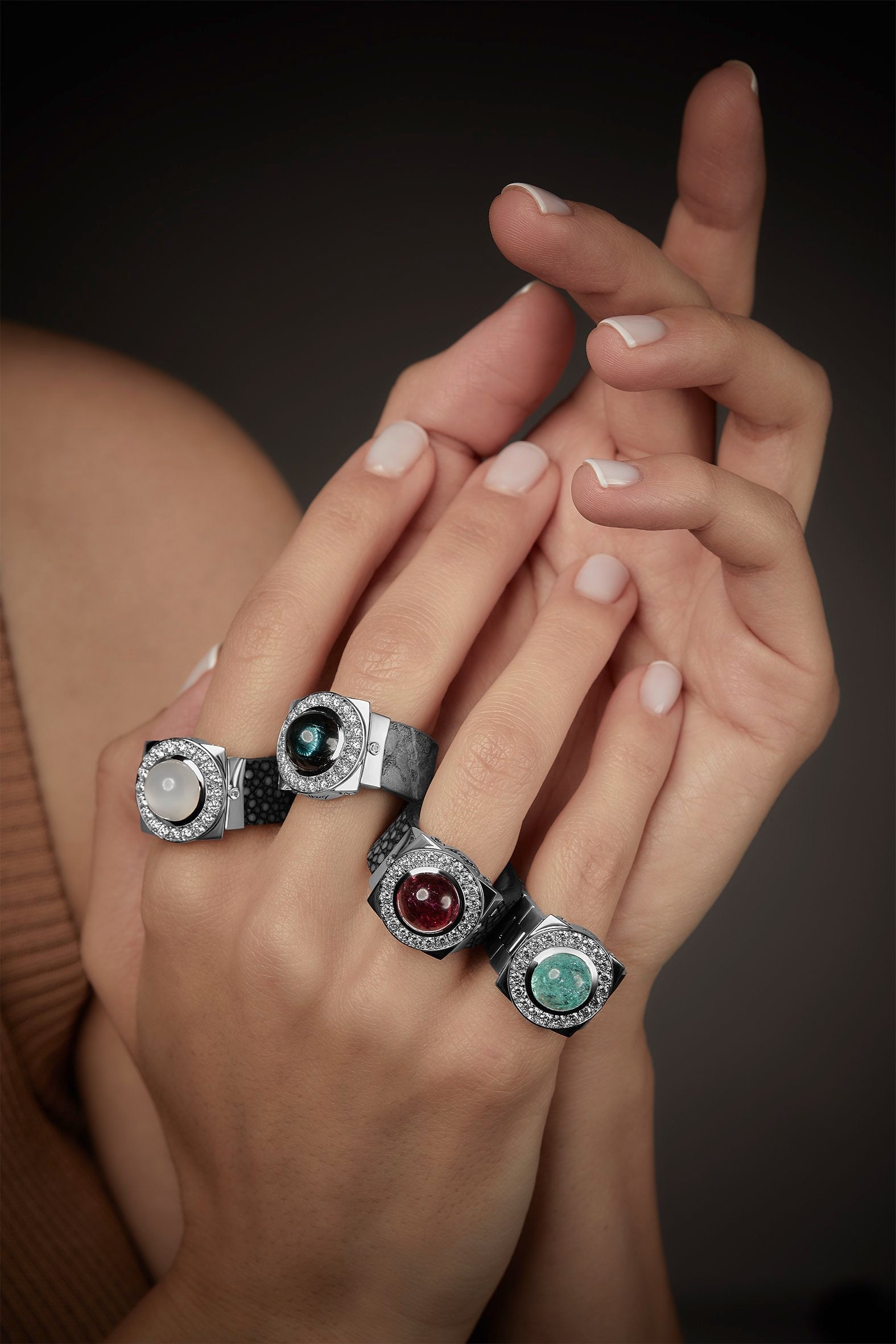 CABOCHON RED DIAMONDS & TURMALINE