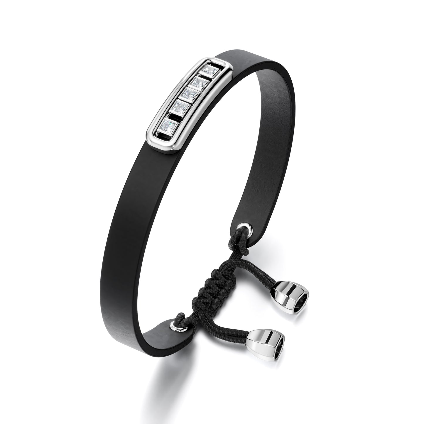 Diamond Bracelet Black Leather  – Hand-Knotted | 18K White Gold | Unisex