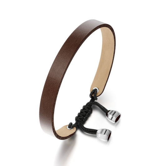 HB Signature Leather Bracelet Brown– Hand-Knotted | 18K White Gold | Unisex